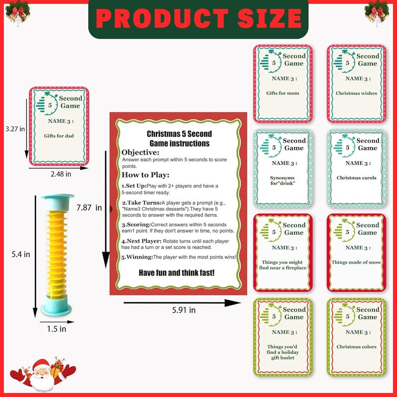 MLOLM Christmas 5 Second Game 108 Simple Question Christmas Party Games Cards Digital Timer and 5 Second Hourglass New Year Question Card Games for Adults Family Party Game - Image 2